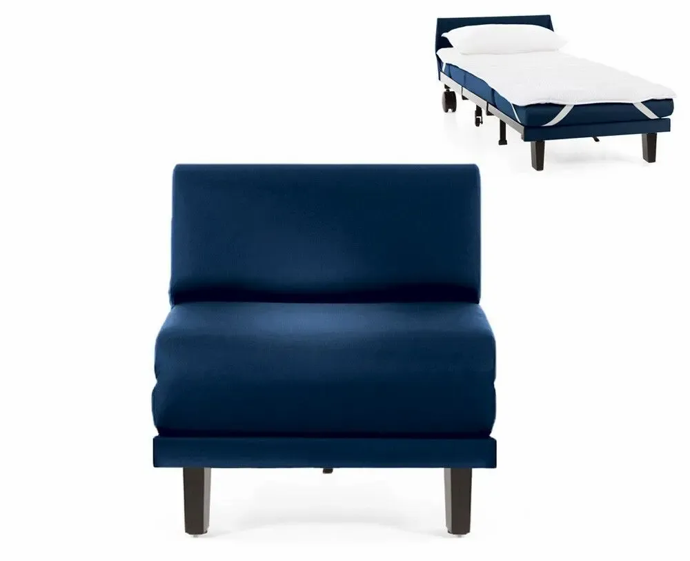 Armchairs - French 1-seater armchair bed ROLLER 80 SMALL without armrests : Colour - Artificial leather / NAVY - Combi - DARK BLUE - LIKOOLIS