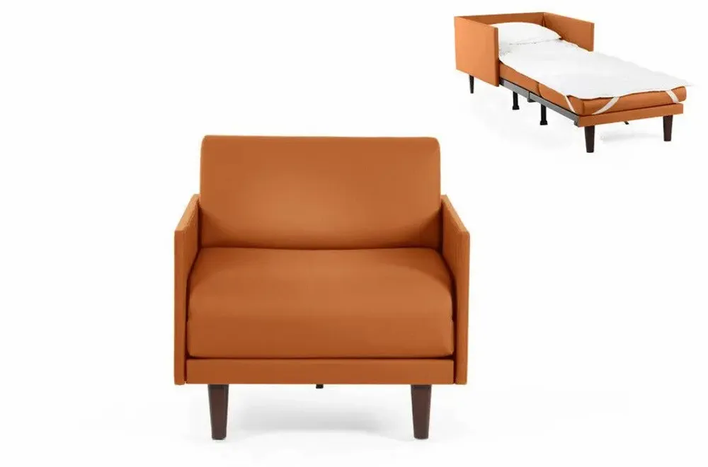 Armchairs - PACHA 80 MEDIUM 1-seater French armchair bed with removable armrests: Colour - LEATHER - Orange 0837 - LIKOOLIS