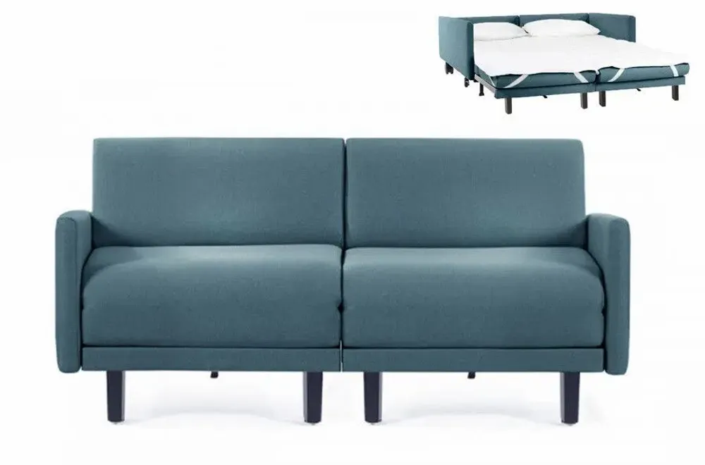 Armchairs - French 2-seater sofa bed ROLLER DUO 140 LARGE removable armrests: Colour - Fabric / AQUAMA GREEN - Filo - Green - LIKOOLIS