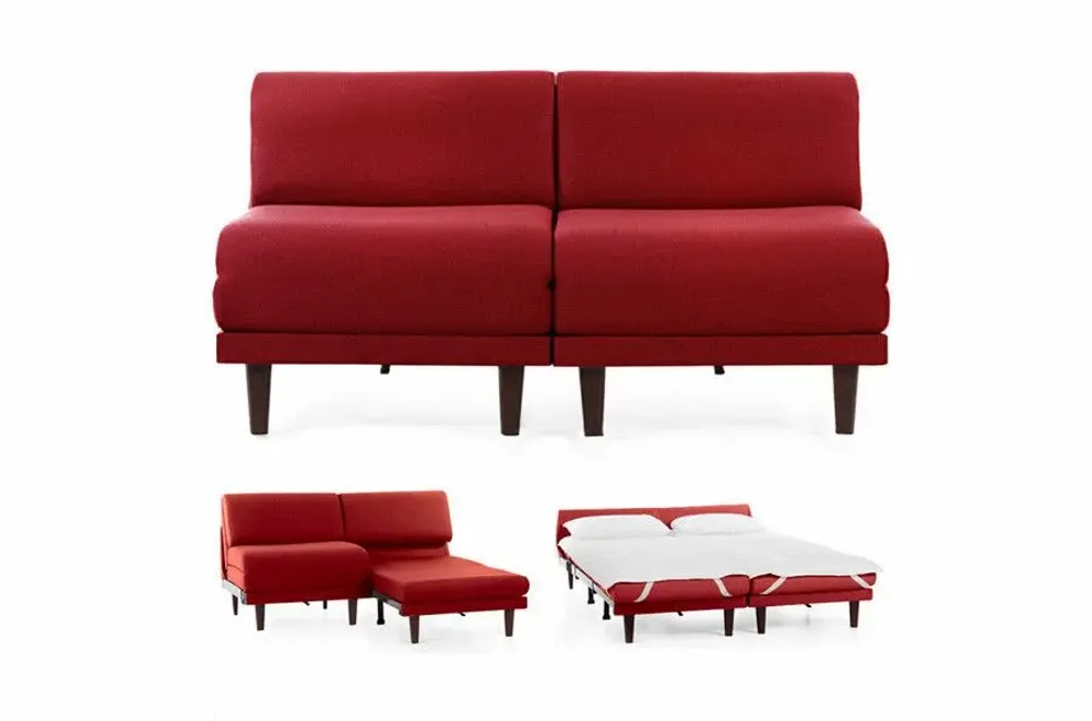 Fauteuils - Canapé convertible Français 2places PACHA DUO 160 SMALL sans accoudoirs : Coloris - Cuir-artificiel / ROUGE - Combi - ROUGE - LIKOOLIS