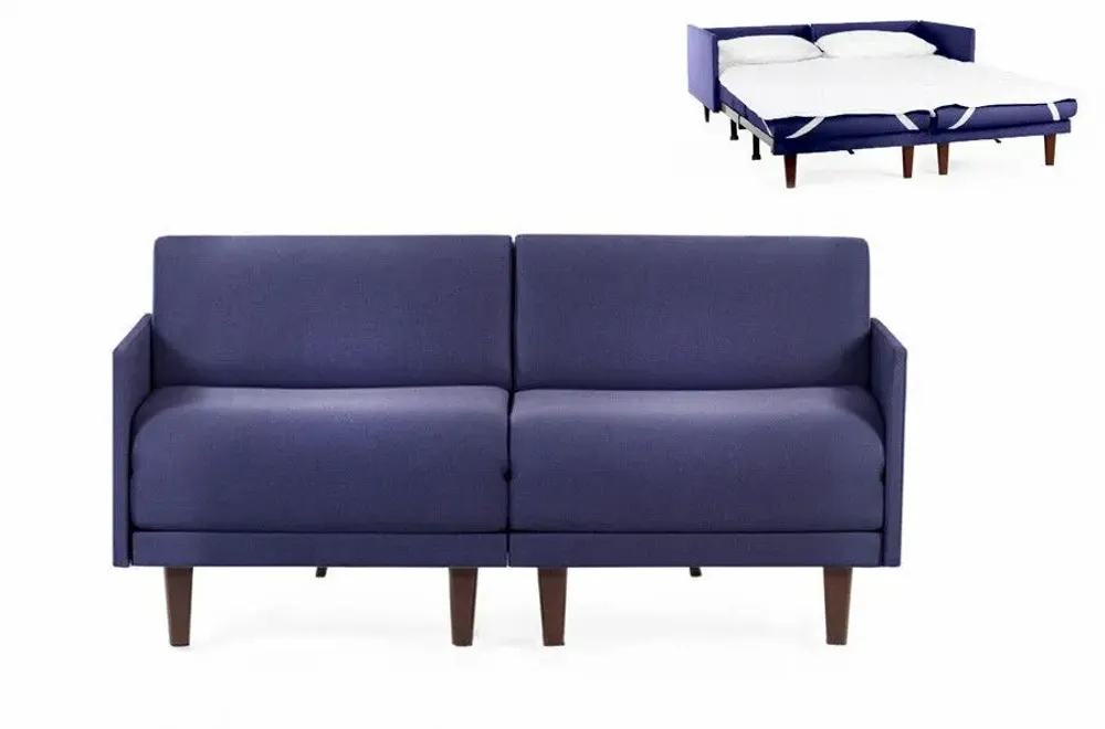 Armchairs - French 2-seater sofa bed PACHA DUO 160 MEDIUM removable armrests : Colour - LEATHER - Blue 0857 - LIKOOLIS