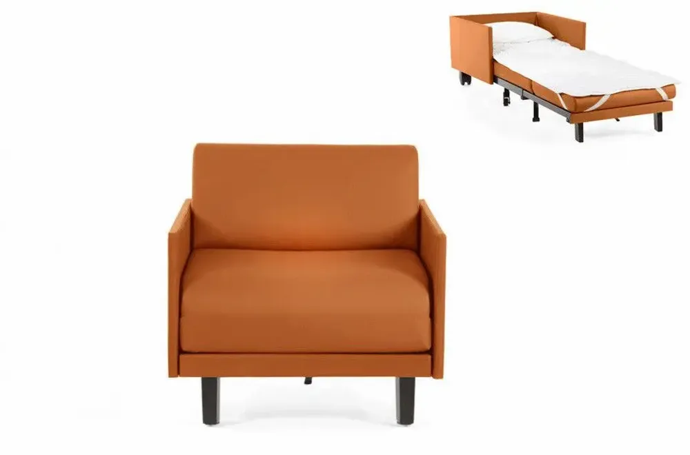 Fauteuils - Fauteuil lit Français 1 Place ROLLER 70 MEDIUM accoudoirs amovibles : Coloris - CUIR - Orange 0837 - LIKOOLIS
