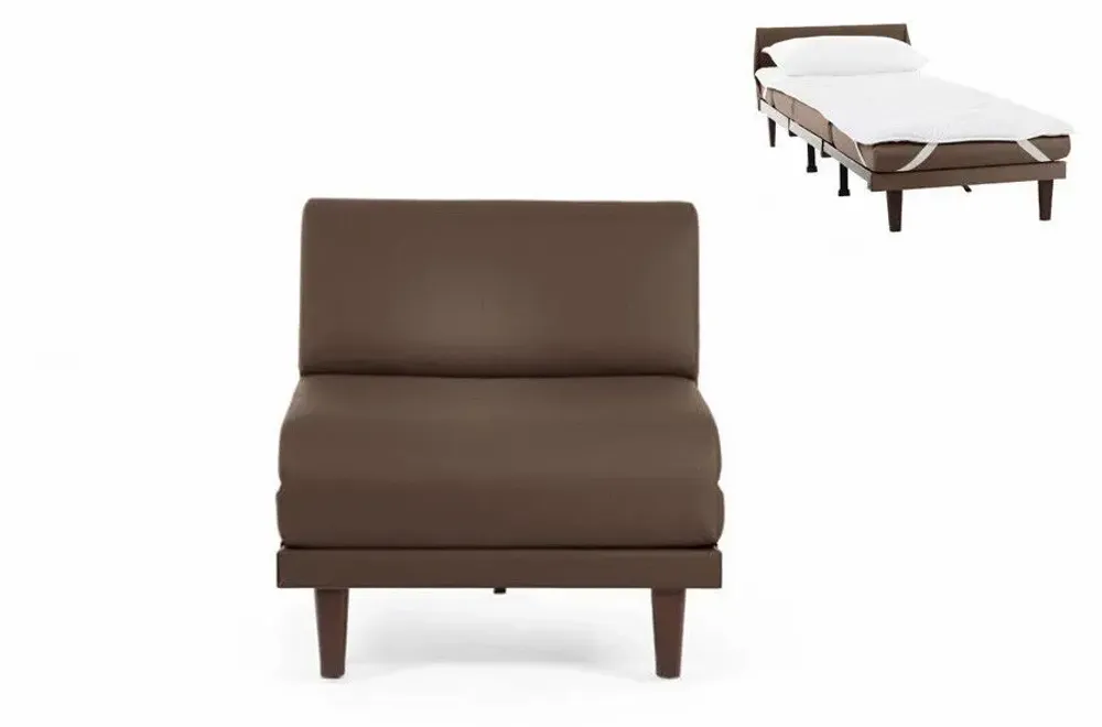 Fauteuils - Fauteuil lit Français 1 Place PACHA 70 SMALL sans accoudoirs : Coloris - CUIR - Taupe marron 0813 - LIKOOLIS