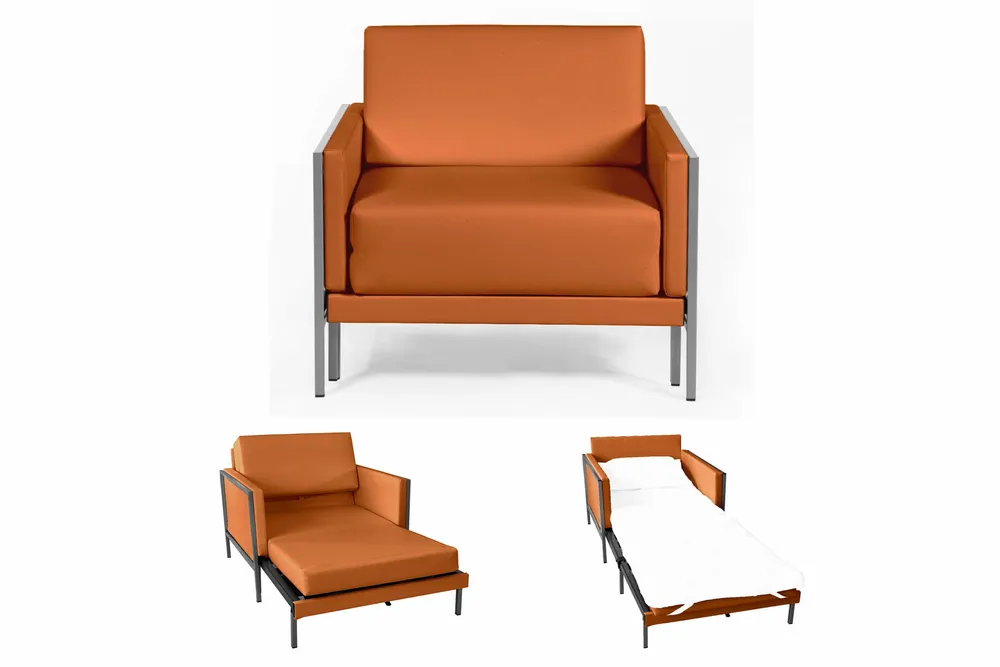 Armchairs - 80 x 80 Square French Armchair Bed in Genuine Leather with Fixed Armrests : Colors - LEATHER - Orange 0837 - LIKOOLIS