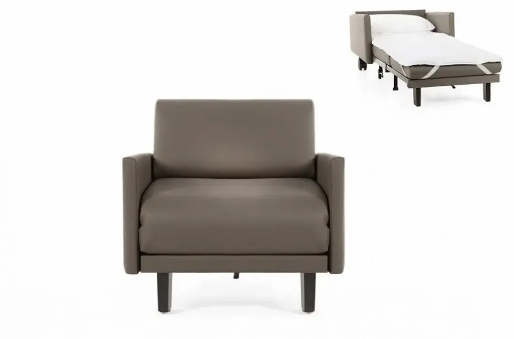 Fauteuils - Fauteuil lit Français 1 Place ROLLER 70 LARGE accoudoirs amovibles : Coloris - CUIR - Gris 0819 - LIKOOLIS