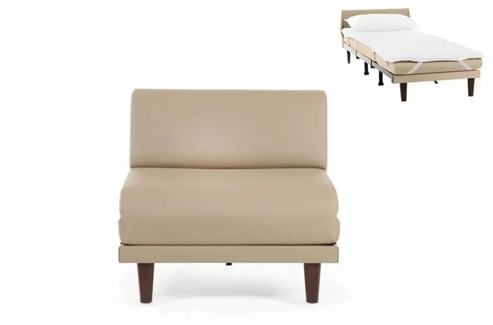 Fauteuils - Fauteuil lit Français 1 Place PACHA 80 SMALL sans accoudoirs : Coloris - CUIR - Beige Mastic 0809 - LIKOOLIS
