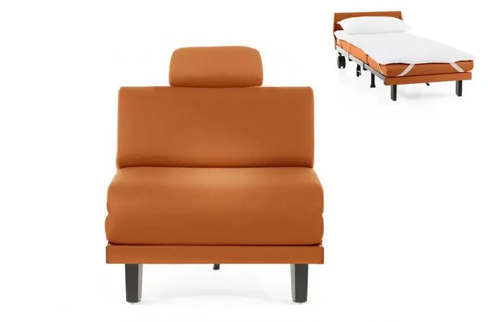 Armchairs - French 1-seater sofa chair ROLLER 70 SMALL without armrests : Colour - LEATHER - Orange 0837 - LIKOOLIS