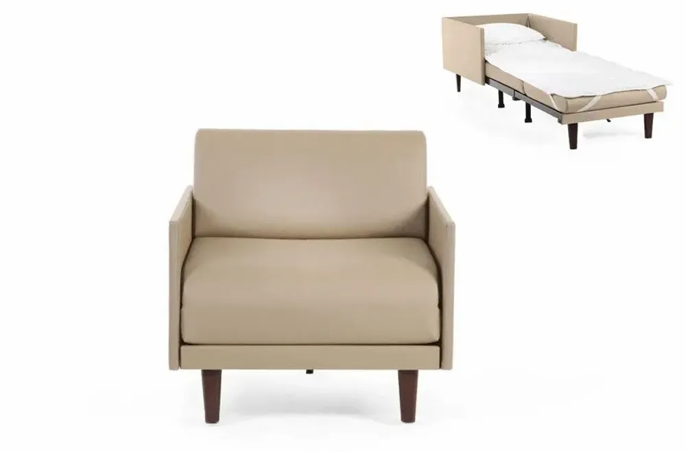 Fauteuils - Fauteuil lit Français 1 place PACHA 70 MEDIUM accoudoirs amovibles : Coloris - CUIR - Beige Mastic 0809 - LIKOOLIS