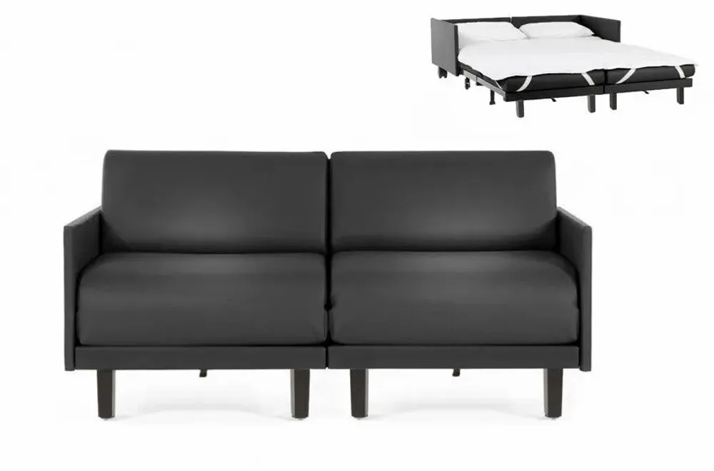 Armchairs - French sofa bed 2 seater ROLLER DUO 160 MEDIUM removable armrests : Colour - Artificial leather / BLACK - COMBI - BLACK - LIKOOLIS