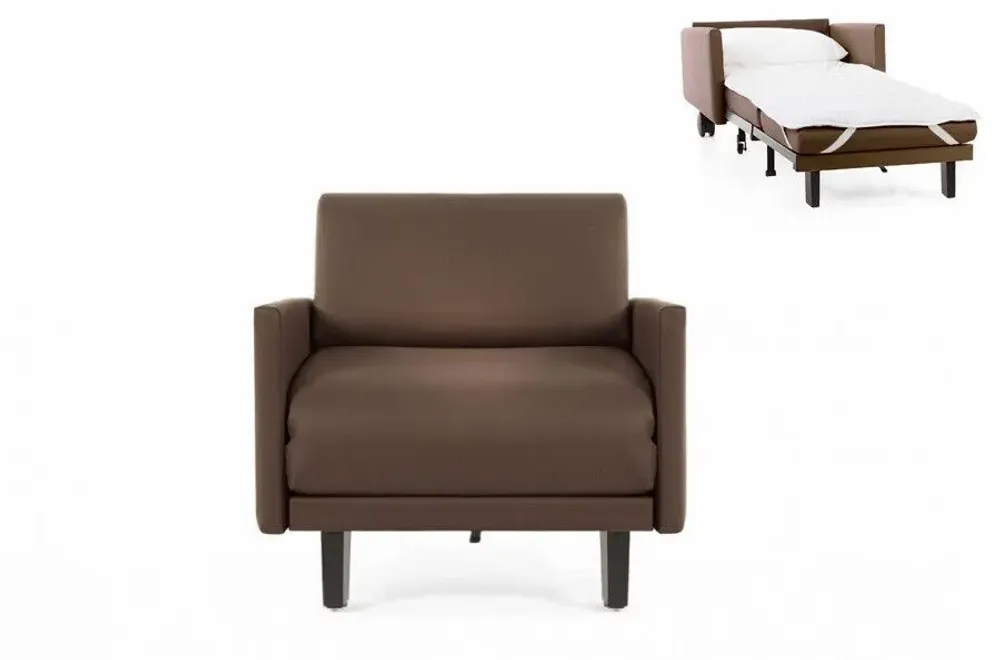 Armchairs - French 1-seater armchair bed ROLLER 80 LARGE removable armrests: Colour - LEATHER - Taupe brown 0813 - LIKOOLIS