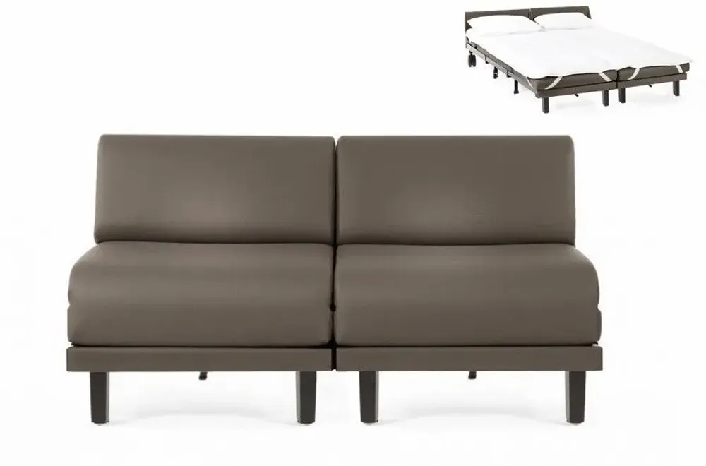 Fauteuils - Canapé lit Français 2/3 Places ROLLER DUO 160 SMALL sans accoudoirs : Coloris - CUIR - Gris 0819 - LIKOOLIS