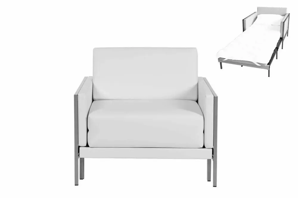 Armchairs - 80 x 80 Square French Armchair Bed in Artificial Leather with Fixed Armrests: Colour - Artificial-Leather / NAVY - Combi - DARK BLUE - LIKOOLIS