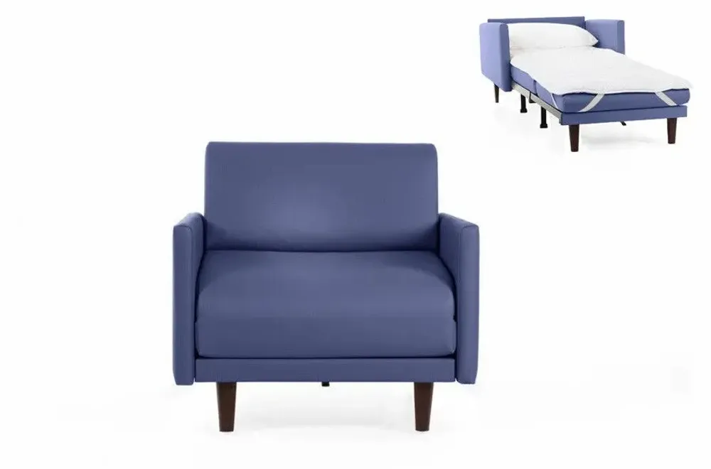 Armchairs - French 1-seater armchair bed PACHA 70 LARGE removable armrests: Colour - LEATHER - Blue 0857 - LIKOOLIS