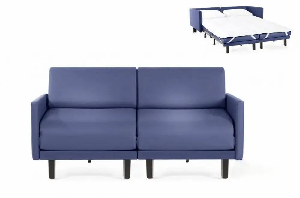 Armchairs - French sofa bed 2/3 places ROLLER DUO 160 LARGE removable armrests : Colour - LEATHER - Blue 0857 - LIKOOLIS
