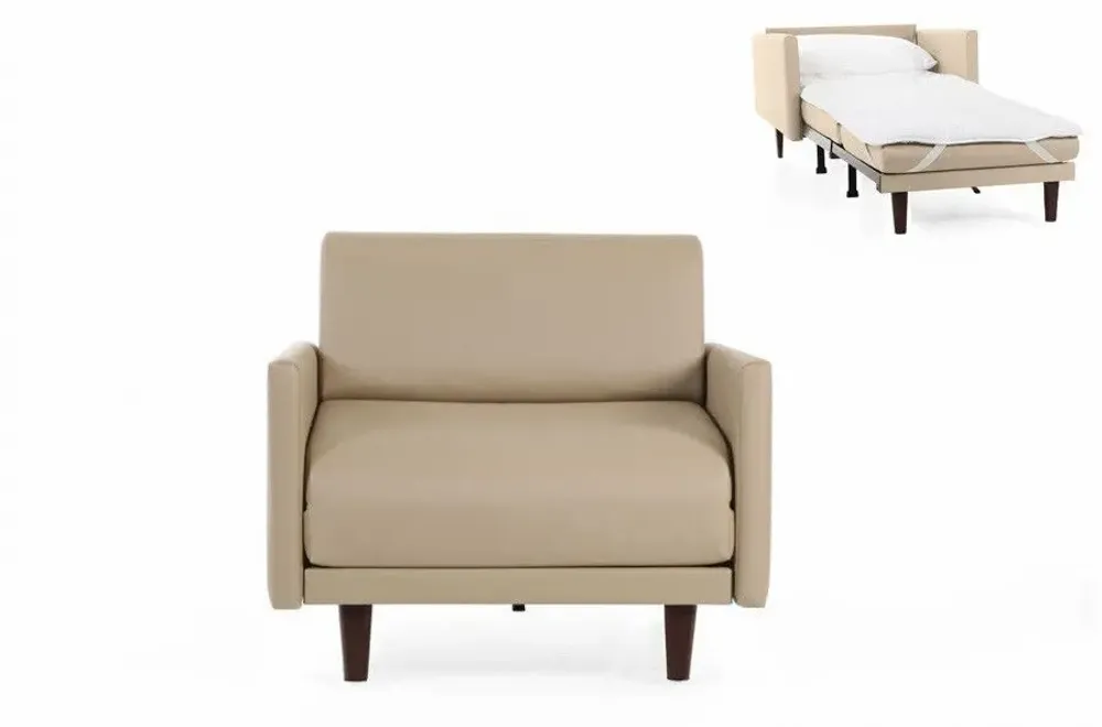 Fauteuils - Fauteuil lit Français 1 Place PACHA 80 LARGE accoudoirs amovibles : Coloris - CUIR - Beige Mastic 0809 - LIKOOLIS