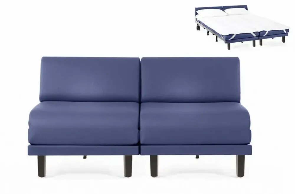 Fauteuils - Canapé lit Français 2 Places ROLLER DUO 140 SMALL sans accoudoirs : Coloris - CUIR - Bleu 0857 - LIKOOLIS