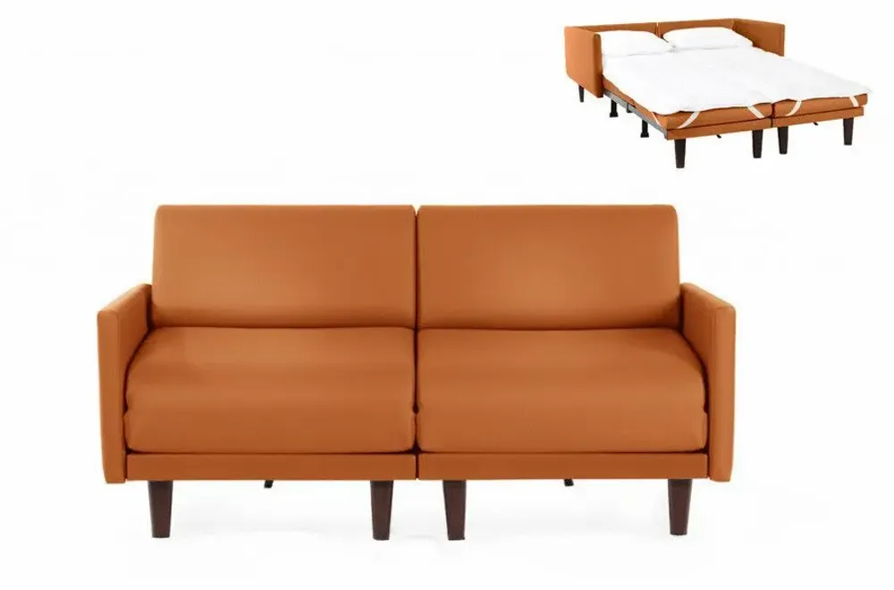 Fauteuils - Canapé lit Français 2/3places PACHA DUO 140 LARGE accoudoirs amovibles : Coloris - CUIR - Orange 0837 - LIKOOLIS
