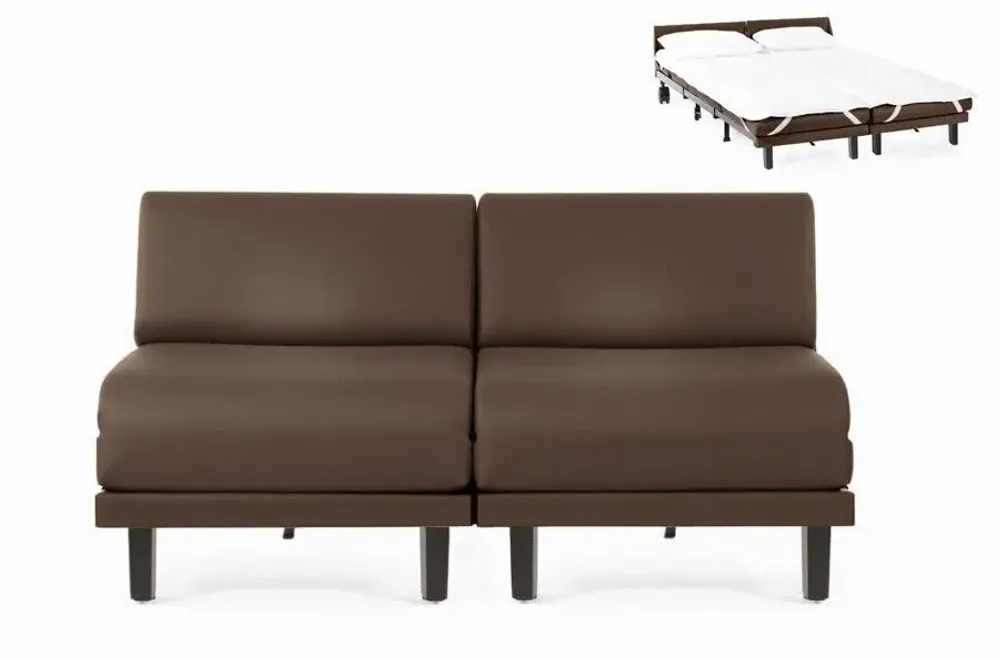 Armchairs - French 2-Seater Sofa Bed ROLLER DUO 140 SMALL without armrests : Colors - LEATHER - Taupe brown 0813 - LIKOOLIS