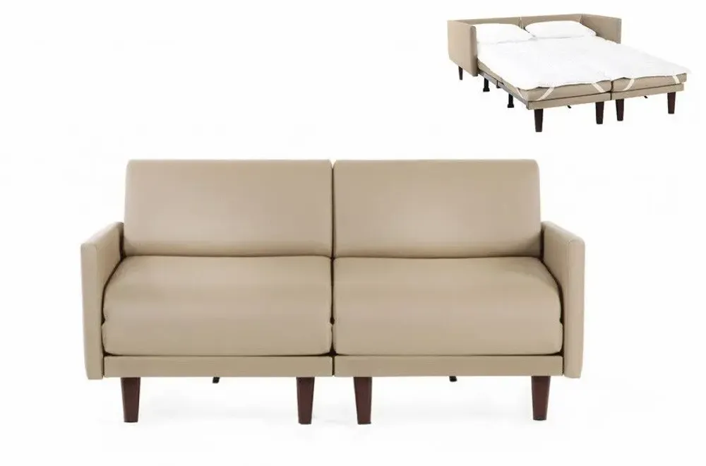 Fauteuils - Canapé lit Français 2/3places PACHA DUO 160 LARGE accoudoirs amovibles : Coloris - CUIR - Beige Mastic 0809 - LIKOOLIS