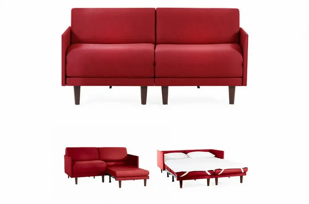 Armchairs - French 2-seater sofa bed PACHA DUO 160 MEDIUM removable armrests: Colour - Artificial-leather / RED - Combi - RED - LIKOOLIS
