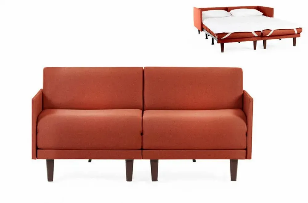 Armchairs - PACHA DUO 140 MEDIUM 2-seater French sofa bed with removable armrests: Colour - Fabric / ORANGE - Filo - Orange - LIKOOLIS
