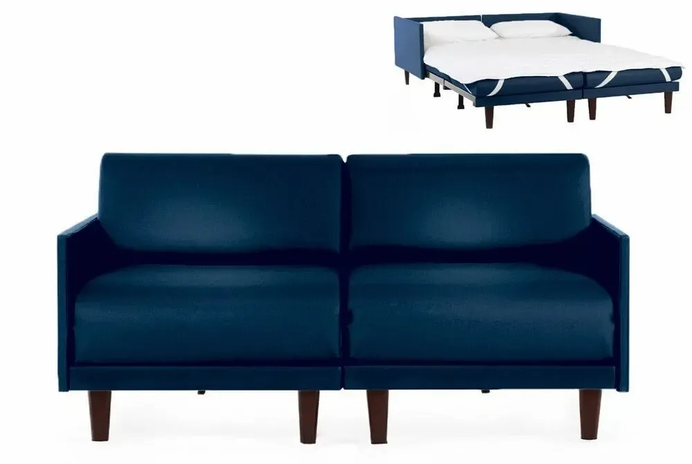 Armchairs - PACHA DUO 140 MEDIUM 2-seater French sofa bed with removable armrests: Colour - Artificial-leather / NAVY - Combi - DARK BLUE - LIKOOLIS