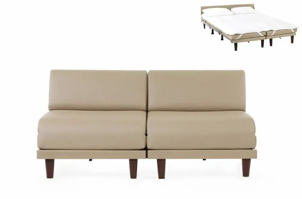 Armchairs - French 2-seater sofa bed PACHA DUO 160 SMALL without armrests : Colour - LEATHER - Putty Beige 0809 - LIKOOLIS