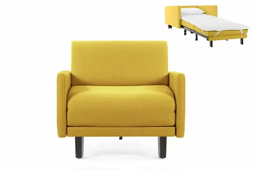 Fauteuils - Fauteuil lit Français 1 Place ROLLER 80 LARGE accoudoirs amovibles : Coloris - Tissu / JAUNE MOUTARDE - Filo - Yellow - LIKOOLIS