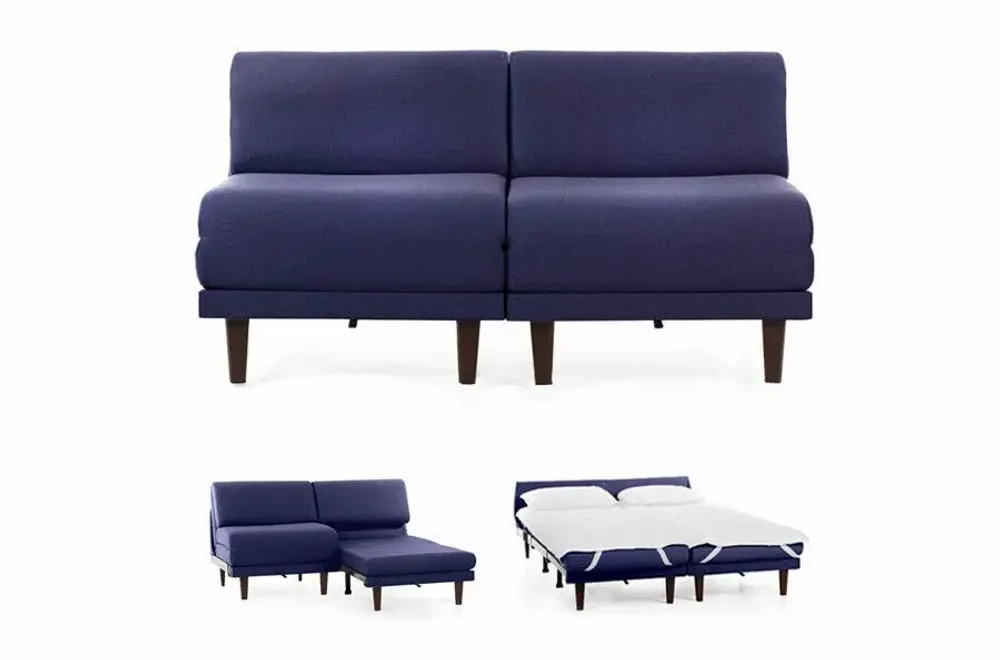 Fauteuils - Canapé convertible Français 2places PACHA DUO 160 SMALL sans accoudoirs : Coloris - Tissu / BLEU MARINE - Filo - Blue - LIKOOLIS