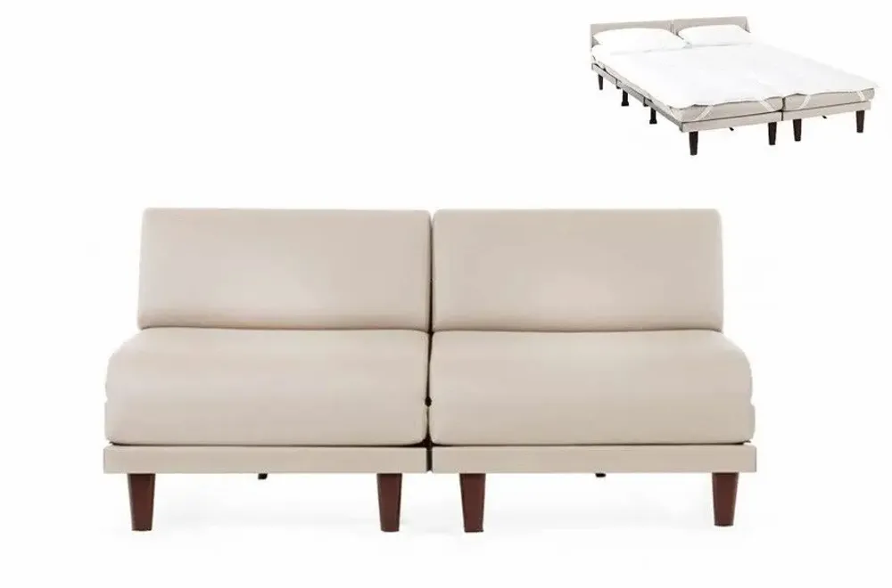 Armchairs - PACHA DUO 140 SMALL 2-seater French sofa bed without armrests: Colour - LEATHER - Grey 0819 - LIKOOLIS