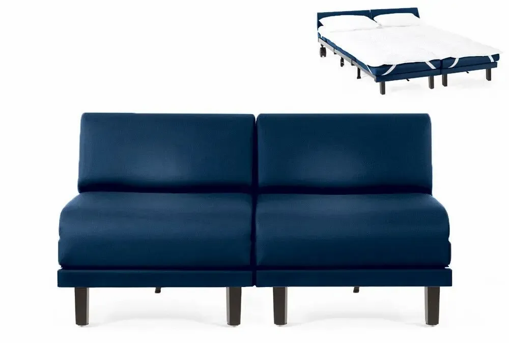 Armchairs - French 2/3 Seater Sofa Bed ROLLER DUO 160 SMALL without armrests : Colour - Artificial-leather / NAVY - Combi - DARK BLUE - LIKOOLIS