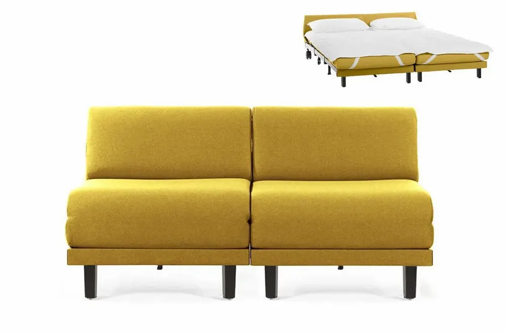 Fauteuils - Canapé lit Français 2/3 Places ROLLER DUO 160 SMALL sans accoudoirs : Coloris - Tissu / JAUNE MOUTARDE - Filo - Yellow - LIKOOLIS