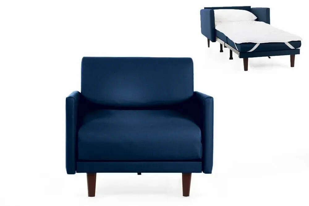 Fauteuils - Fauteuil lit Français 1 Place PACHA 80 LARGE accoudoirs amovibles : Coloris - Cuir-artificiel / MARINE - Combi - BLEU FONCé - LIKOOLIS