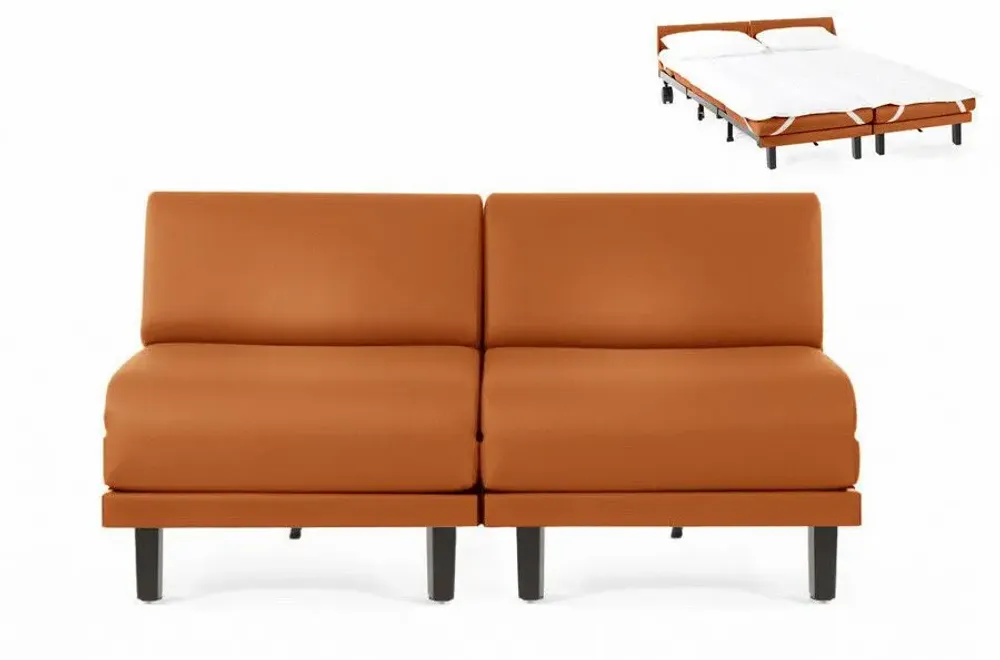 Fauteuils - Canapé lit Français 2 Places ROLLER DUO 140 SMALL sans accoudoirs : Coloris - CUIR - Orange 0837 - LIKOOLIS