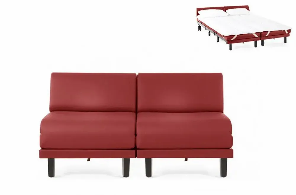 Fauteuils - Canapé lit Français 2 Places ROLLER DUO 140 SMALL sans accoudoirs : Coloris - CUIR - Orange 0837 - LIKOOLIS