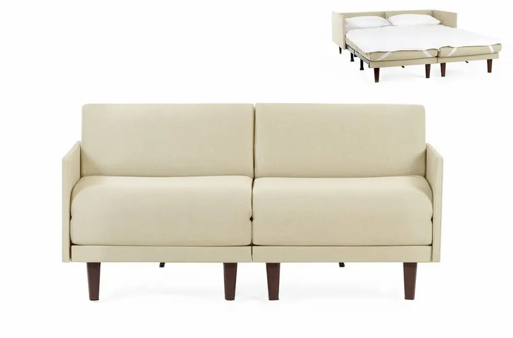 Armchairs - PACHA DUO 160 MEDIUM 2-seater French sofa bed with removable armrests : Colour - Fabric / CASE - Filo - Marfil - LIKOOLIS