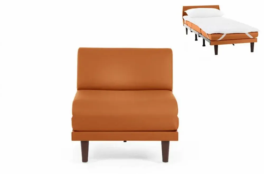 Armchairs - French 1-seater armchair bed PACHA 80 SMALL without armrests : Colour - LEATHER - Orange 0837 - LIKOOLIS