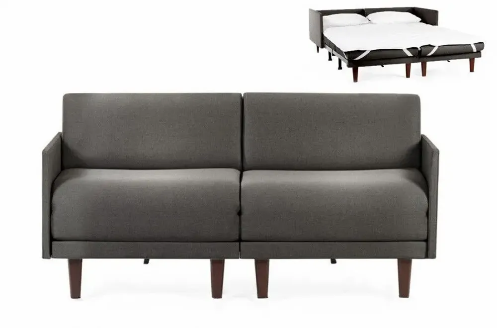 Armchairs - PACHA DUO 140 MEDIUM 2-seater French sofa bed with removable armrests: Colour - LEATHER - Grey 0819 - LIKOOLIS