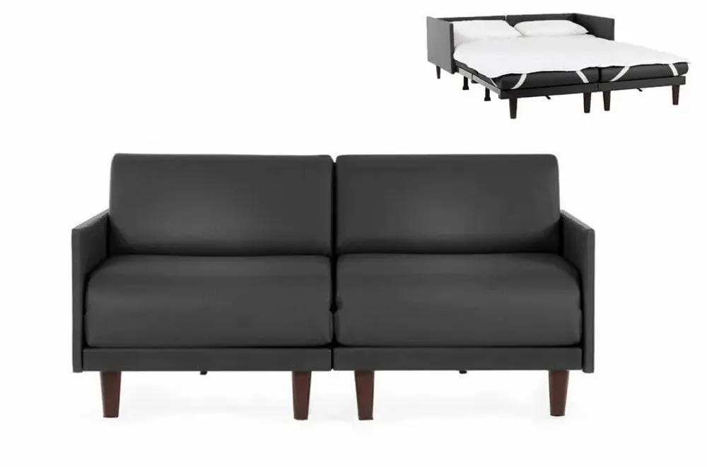 Armchairs - PACHA DUO 140 MEDIUM 2-seater French sofa bed with removable armrests: Colour - LEATHER - Grey 0819 - LIKOOLIS