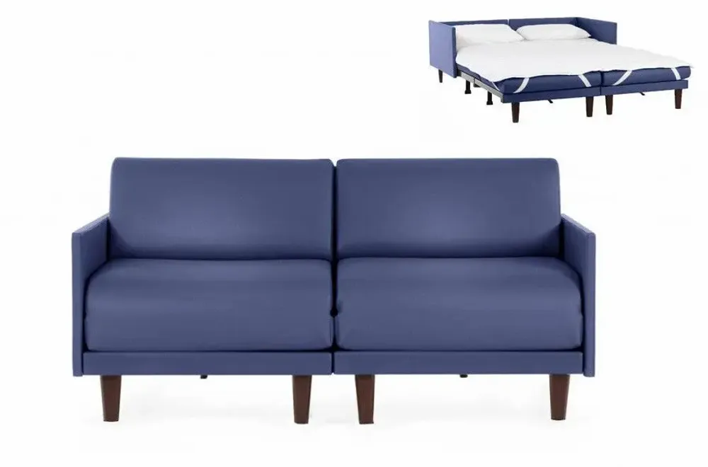 Fauteuils - Canapé lit Français 2 places PACHA DUO 140 MEDIUM accoudoirs amovibles : Coloris - CUIR - Bleu 0857 - LIKOOLIS