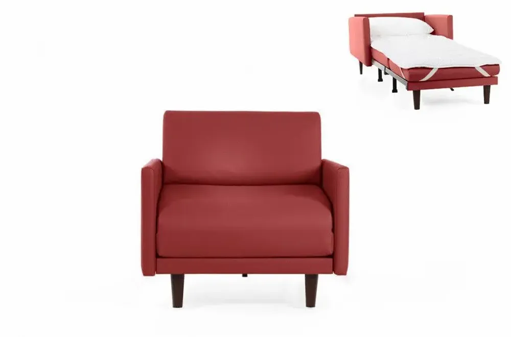 Armchairs - PACHA 80 1 Seater French Armchair Bed LARGE Removable Armrests : Colour - LEATHER - Red 0841 - LIKOOLIS