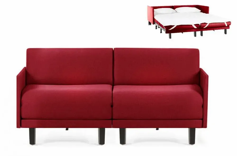 Fauteuils - Canapé lit Français 2Places ROLLER DUO 160 MEDIUM accoudoirs amovibles : Coloris - Cuir-artificiel / ROUGE - Combi - ROUGE - LIKOOLIS