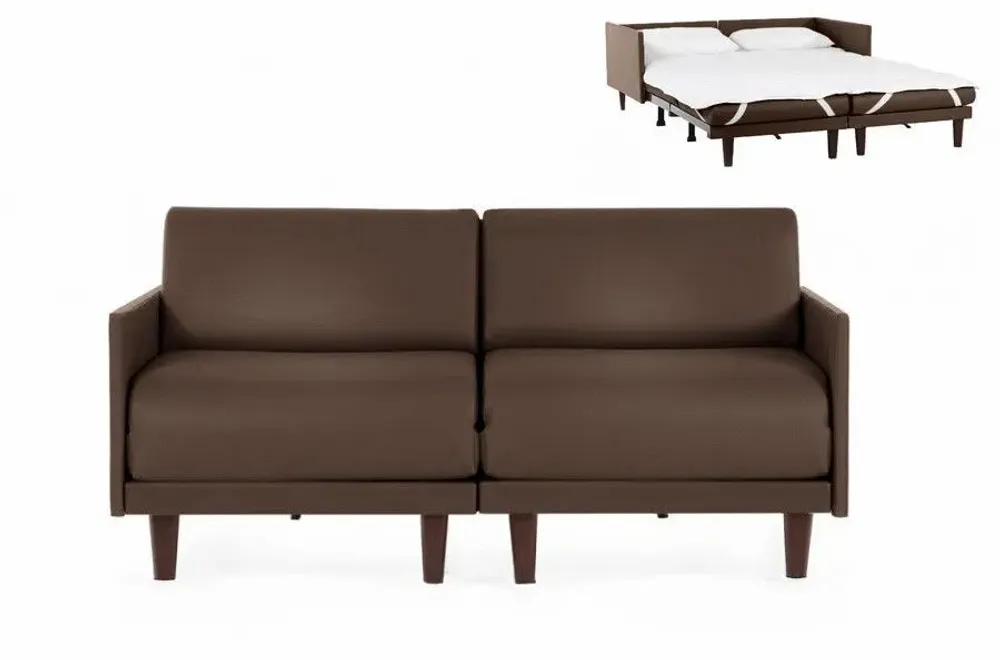 Armchairs - PACHA DUO 140 MEDIUM 2-seater French sofa bed with removable armrests: Colour - LEATHER - Taupe brown 0813 - LIKOOLIS