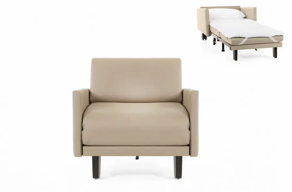 Armchairs - French 1-seater armchair bed ROLLER 70 LARGE removable armrests : Colour - LEATHER - Putty Beige 0809 - LIKOOLIS