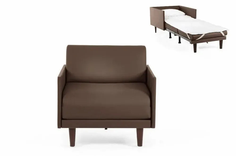 Armchairs - French 1-seater armchair bed PACHA 80 MEDIUM removable armrests: Colour - LEATHER - Taupe brown 0813 - LIKOOLIS
