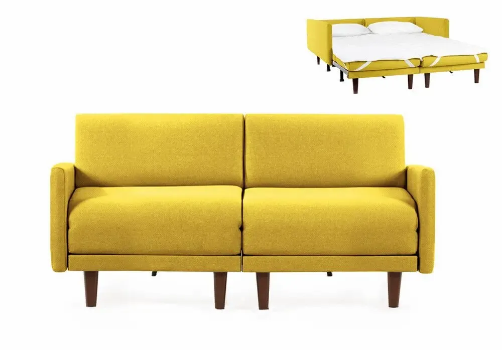 Fauteuils - Canapé lit Français 2/3places PACHA DUO 160 LARGE accoudoirs amovibles : Coloris - Tissu / JAUNE MOUTARDE - Filo - Yellow - LIKOOLIS