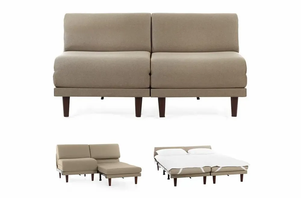 Armchairs - PACHA DUO 160 SMALL 2-seater French sofa bed without armrests: Colour - Fabric / HEATHER BROWN - Filo - Taupe - LIKOOLIS