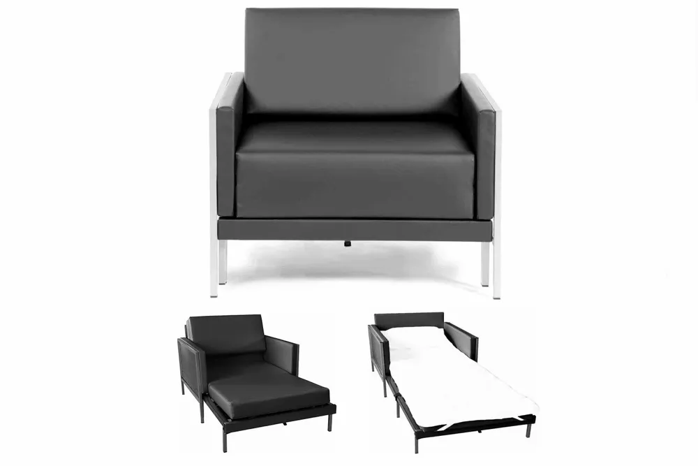 Fauteuils - Fauteuil Lit Français Carré 80 x 80 en Cuir artificiel accoudoirs fixes : Coloris - Cuir-artificiel / NOIR - COMBI - NOIR - LIKOOLIS