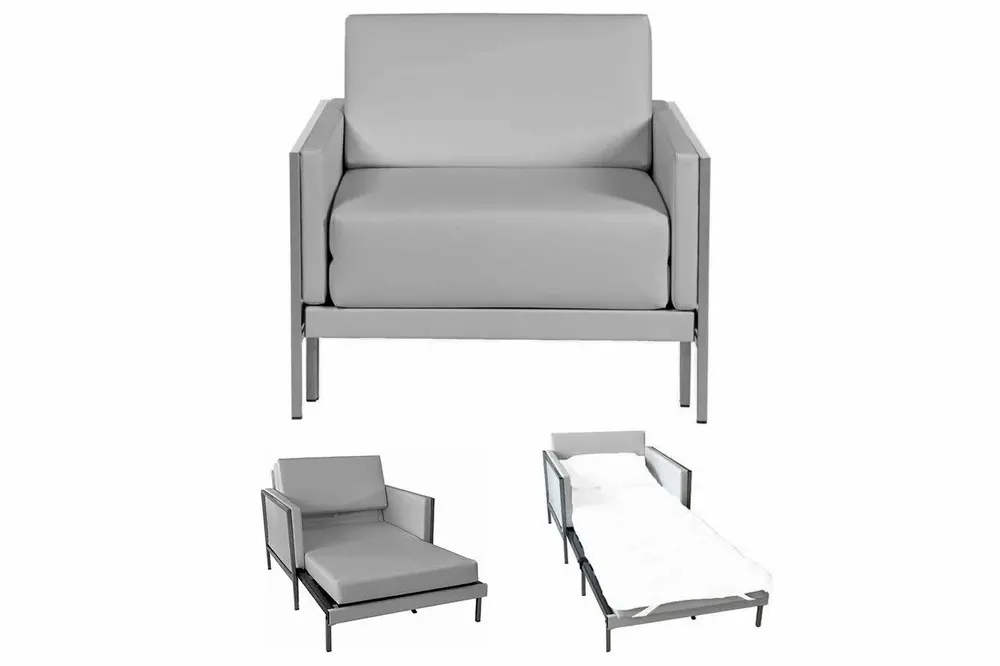 Fauteuils - Fauteuil Lit Français Carré 80 x 80 en Cuir artificiel accoudoirs fixes : Coloris - Cuir-artificiel / NOIR - COMBI - NOIR - LIKOOLIS