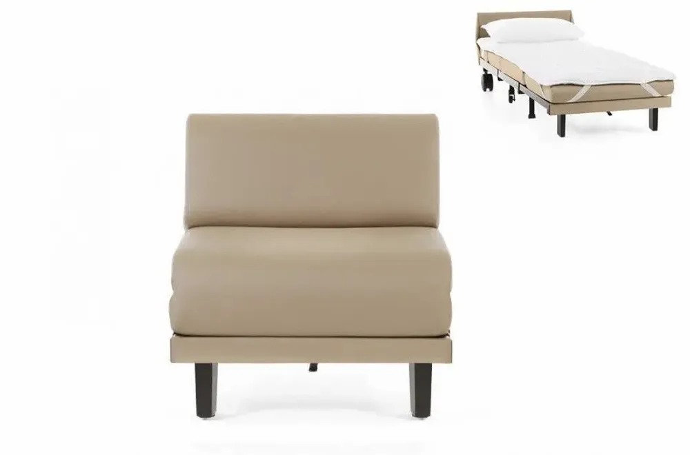 Armchairs - 1-seater French armchair bed ROLLER 80 SMALL without armrests : Colour - LEATHER - Putty Beige 0809 - LIKOOLIS